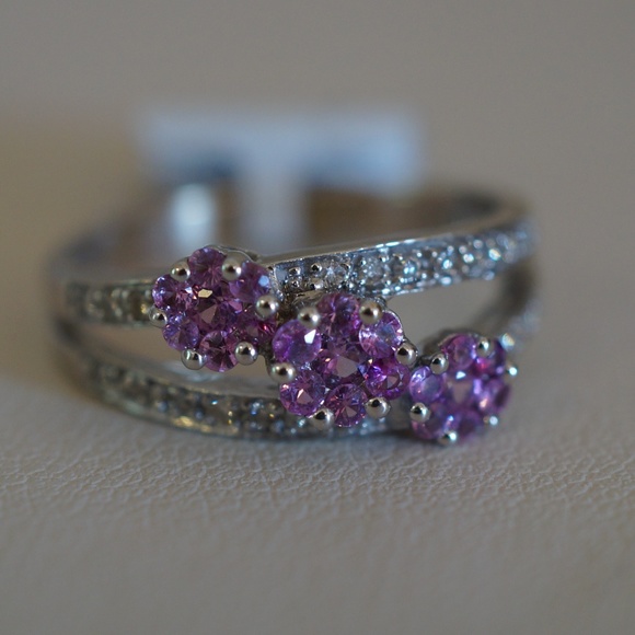 Jewelry - 14KW Gold Genuine Pink Sapphire & Diamond Ring